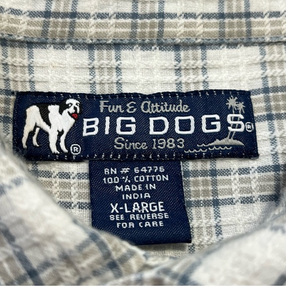VINTAGE Big Dogs Shirt Mens Extra Large White Beige Checker Button Up Casual - Picture 3 of 10